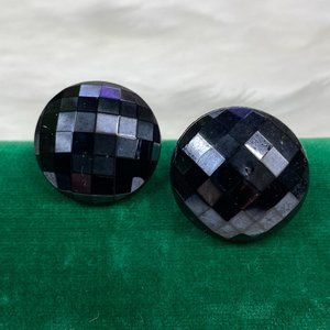 Vintage Black Faceted Plastic Clip-on Earrings 1" width